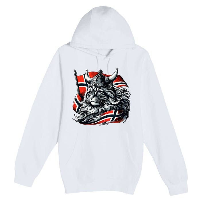 Norwegian Cat Viking Norway Flag Premium Pullover Hoodie