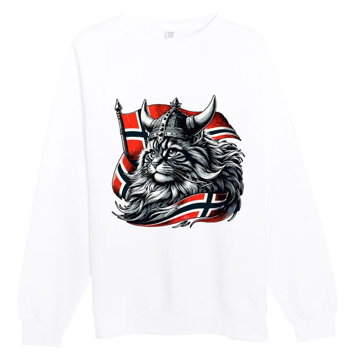 Norwegian Cat Viking Norway Flag Premium Crewneck Sweatshirt