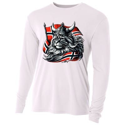 Norwegian Cat Viking Norway Flag Cooling Performance Long Sleeve Crew