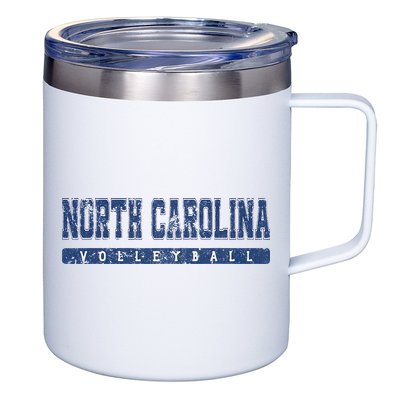 North Carolina Volleyball Blue Vintage Text 12oz Stainless Steel Coffee Mug