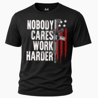 Nobody Cares Work Harder AR15 Owner American Flag Cooling Performance Crew T-Shirt