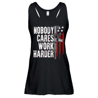 Nobody Cares Work Harder AR15 Owner American Flag Ladies Essential Flowy Tank