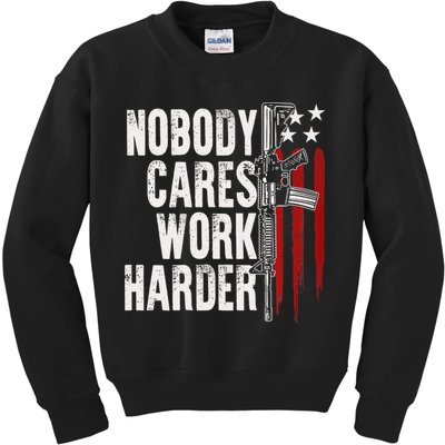Nobody Cares Work Harder AR15 Owner American Flag Kids Sweatshirt