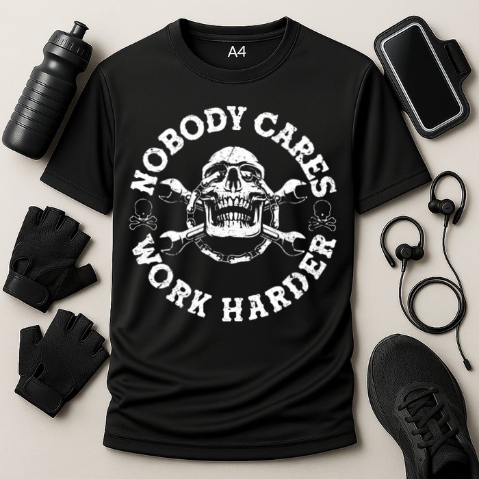 Nobody Cares Work Harder Skull Cooling Performance Crew T-Shirt