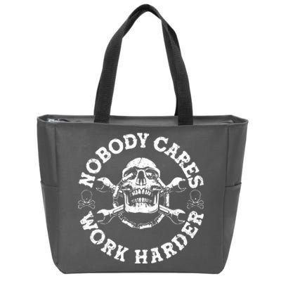 Nobody Cares Work Harder Skull Zip Tote Bag