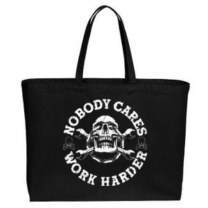 Nobody Cares Work Harder Skull Cotton Canvas Jumbo Tote