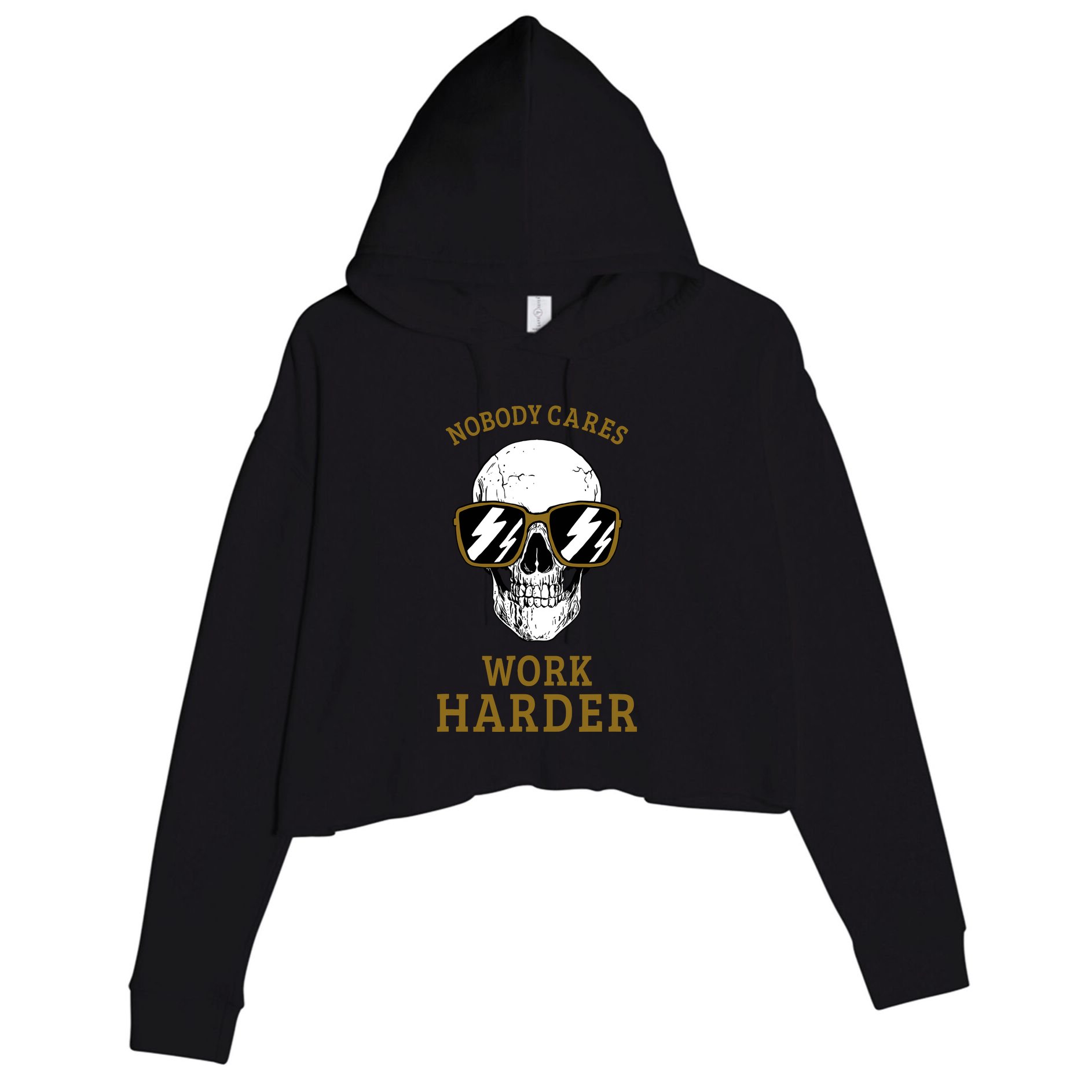 Nobody Cares Work Harder Skull Motivational Workout Crop Fleece Hoodie