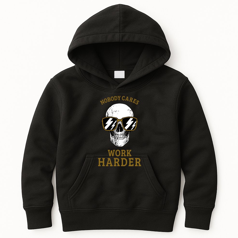 Nobody Cares Work Harder Skull Motivational Workout Kids Hoodie