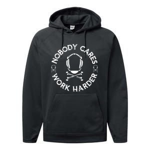 Nobody Cares Work Harder Wrestling Headgear Skull Bones Performance Fleece Hoodie