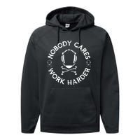 Nobody Cares Work Harder Wrestling Headgear Skull Bones Performance Fleece Hoodie