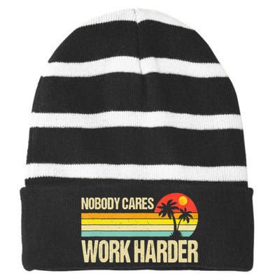 Nobody Cares Work Harder Motivational Fitness Workout Gym Striped Beanie with Solid Band