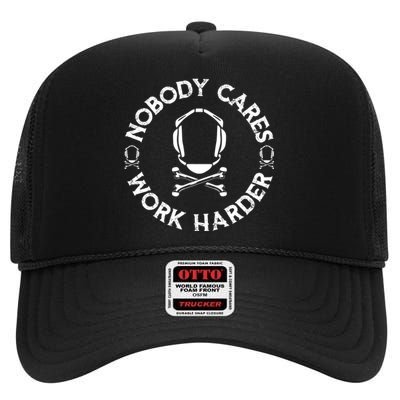 Nobody Cares Work Harder Wrestling Headgear Skull Bones High Crown Mesh Back Trucker Hat