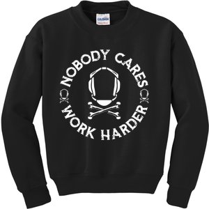 Nobody Cares Work Harder Wrestling Headgear Skull Bones Kids Sweatshirt