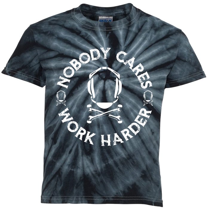 Nobody Cares Work Harder Wrestling Headgear Skull Bones Kids Tie-Dye T-Shirt