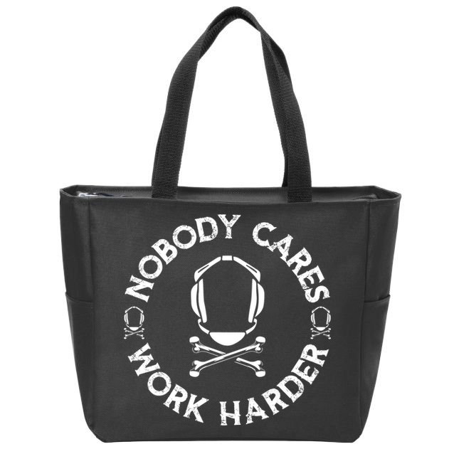 Nobody Cares Work Harder Wrestling Headgear Skull Bones Zip Tote Bag