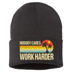 Nobody Cares Work Harder Motivational Fitness Workout Gym Sustainable Knit Beanie