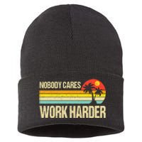 Nobody Cares Work Harder Motivational Fitness Workout Gym Sustainable Knit Beanie