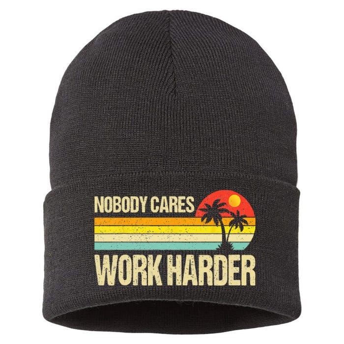 Nobody Cares Work Harder Motivational Fitness Workout Gym Sustainable Knit Beanie