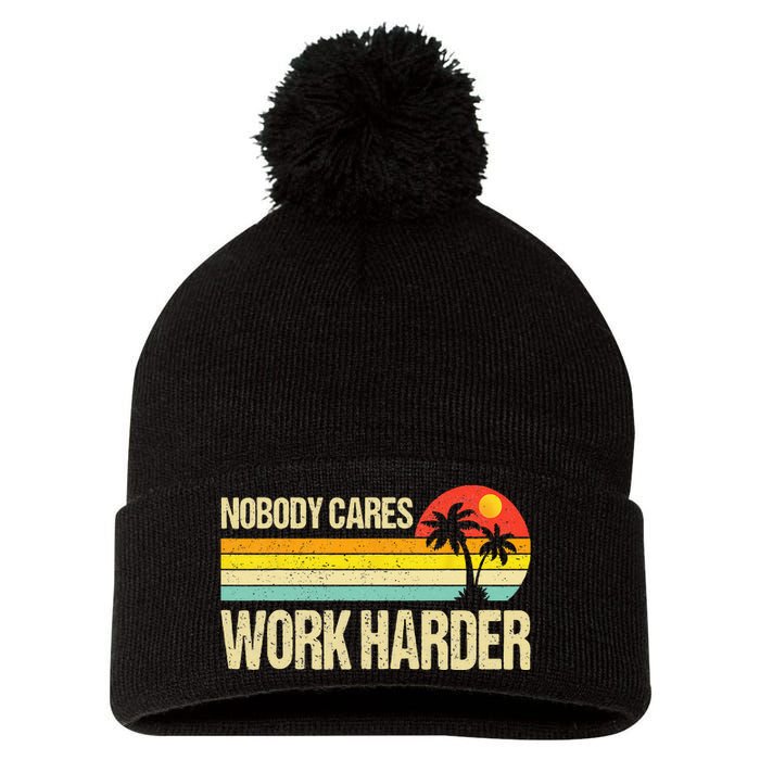 Nobody Cares Work Harder Motivational Fitness Workout Gym Pom Pom 12in Knit Beanie