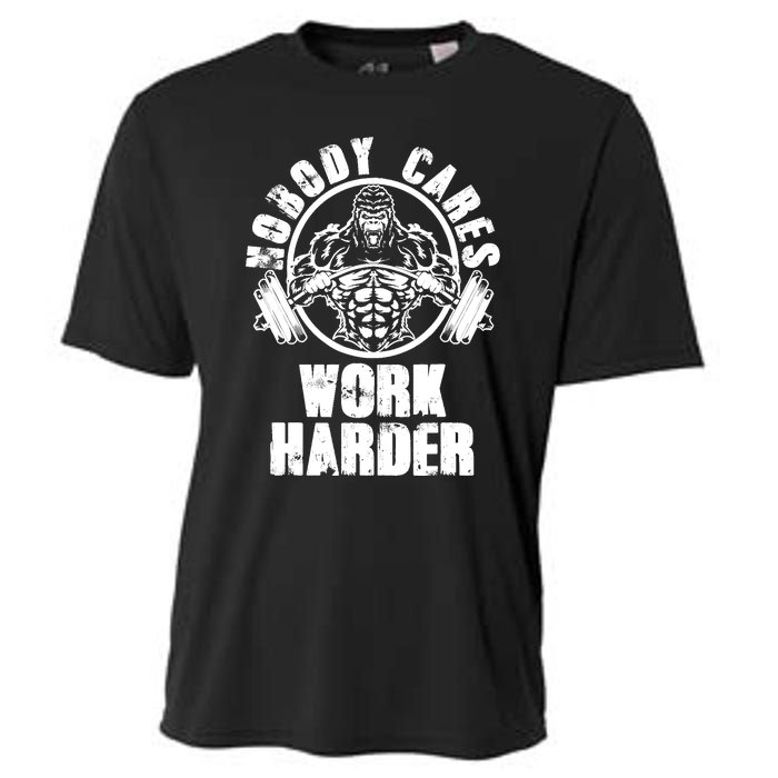 Nobody Cares Work Harder Motivational Fitness Gym Workout Cooling Performance Crew T-Shirt