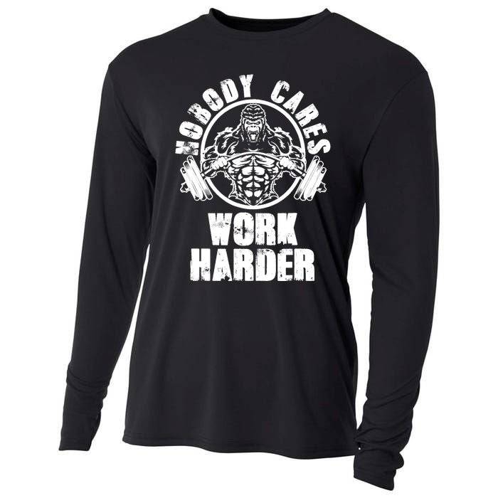 Nobody Cares Work Harder Motivational Fitness Gym Workout Cooling Performance Long Sleeve Crew