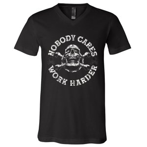 Nobody Cares Work Harder Skull Mechanic Engineer V-Neck T-Shirt