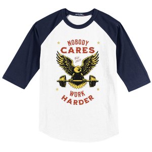 Nobody Cares Work Harder Eagle Fitness Gym Workout Gift Baseball Sleeve Shirt