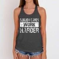 Nobody Cares Work Harder Gym Fitness Workout Motivation Women's Knotted Racerback Tank