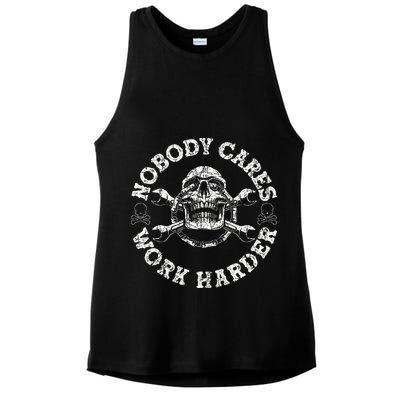 Nobody Cares Work Harder Skull Mechanic Engineer Ladies PosiCharge Tri-Blend Wicking Tank