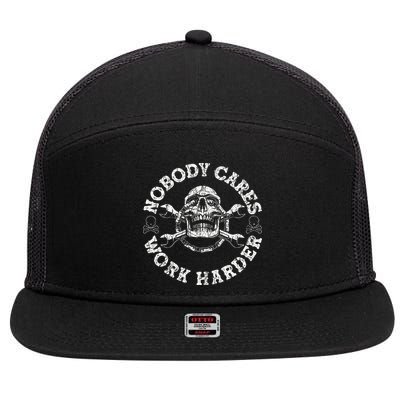 Nobody Cares Work Harder Skull Mechanic Engineer 7 Panel Mesh Trucker Snapback Hat