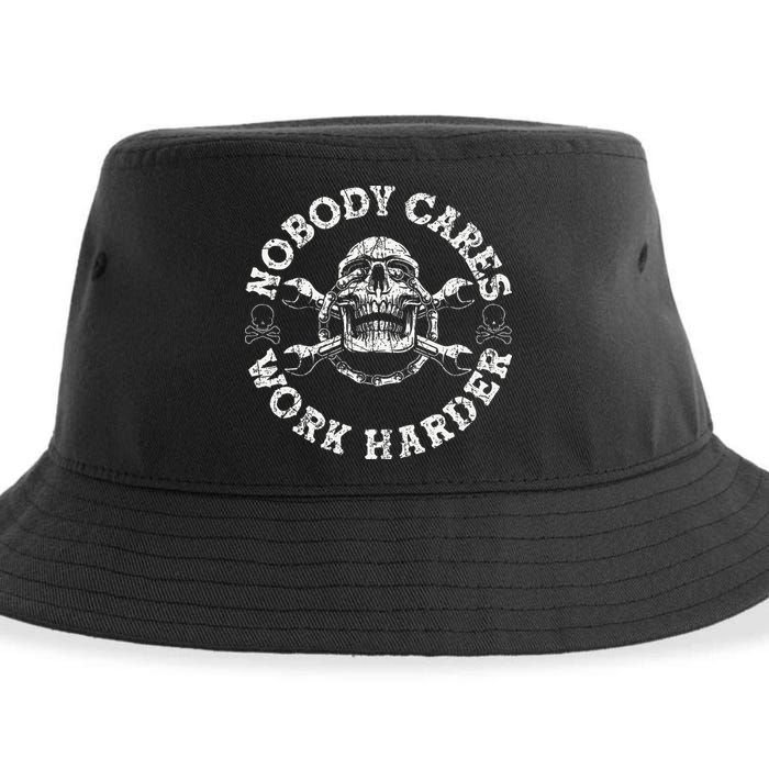 Nobody Cares Work Harder Skull Mechanic Engineer Sustainable Bucket Hat