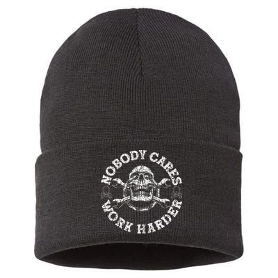 Nobody Cares Work Harder Skull Mechanic Engineer Sustainable Knit Beanie