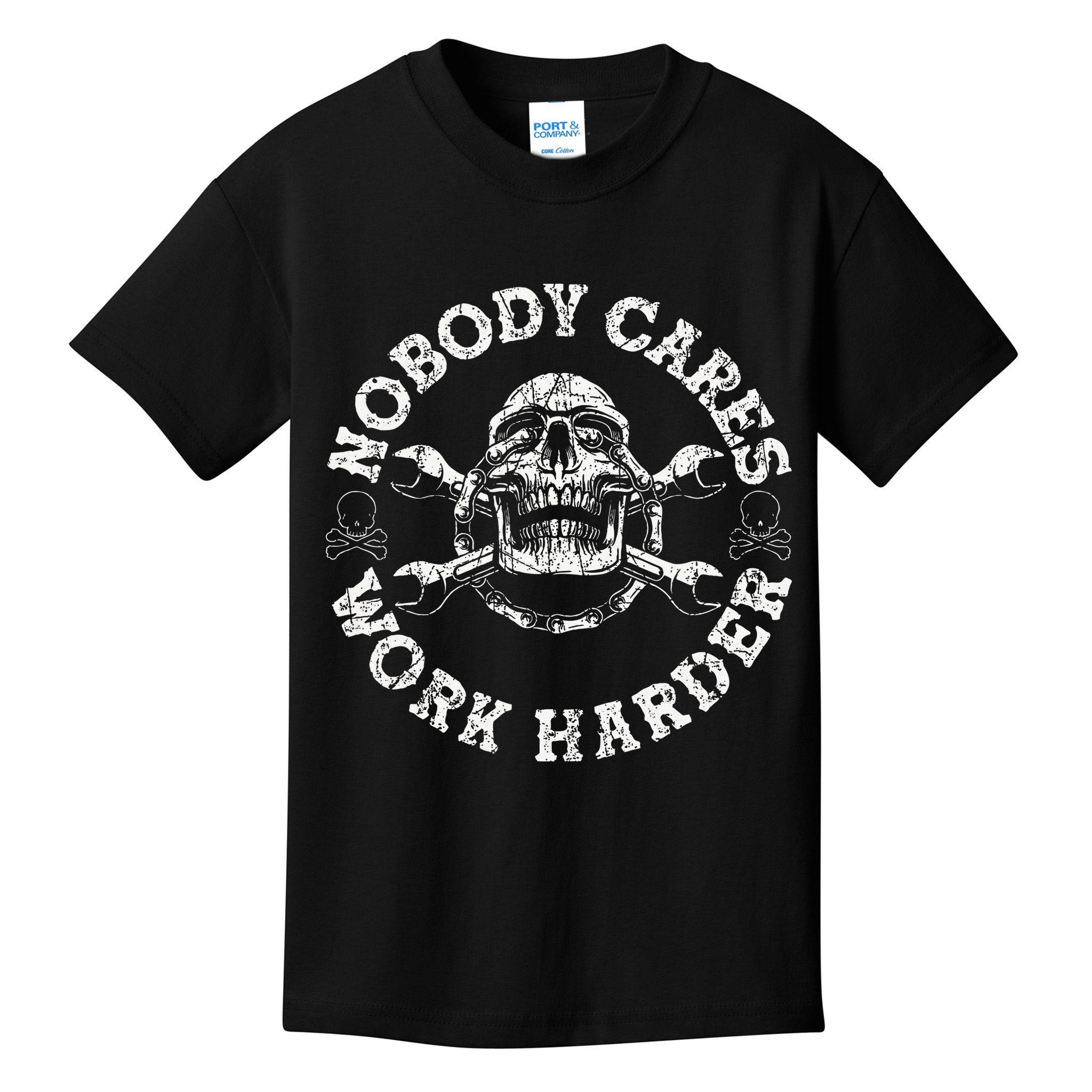 Nobody Cares Work Harder Skull Mechanic Engineer Kids T-Shirt