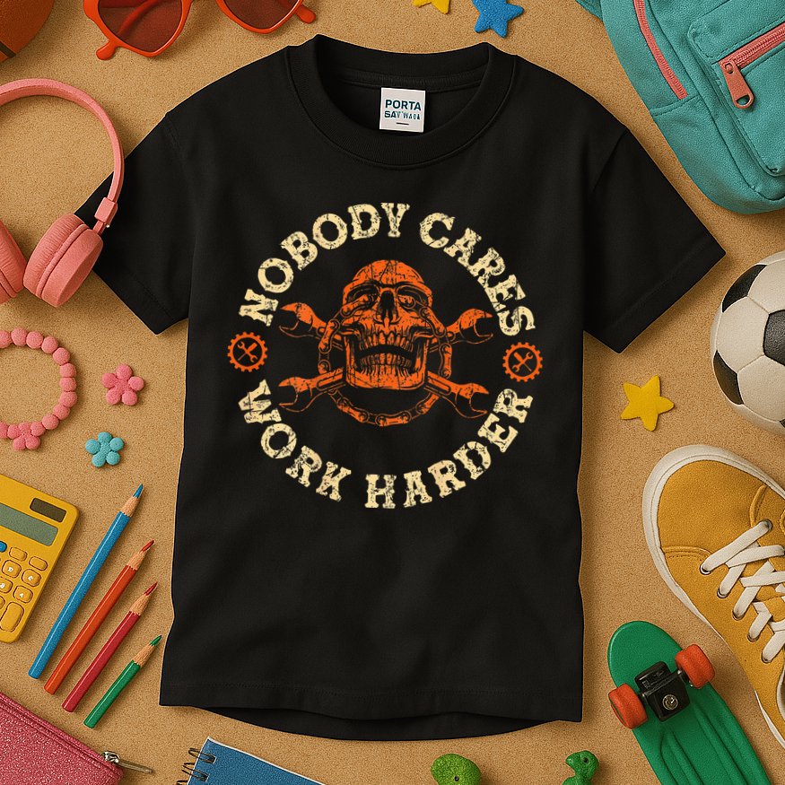 Nobody Cares Work Harder Skull Mechanic Engineer Kids T-Shirt