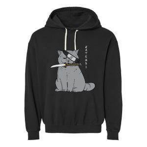 Ninja Cat With Samurai Sword In Mouth Garment-Dyed Fleece Hoodie