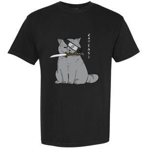 Ninja Cat With Samurai Sword In Mouth Garment-Dyed Heavyweight T-Shirt