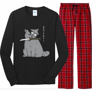 Ninja Cat With Samurai Sword In Mouth Long Sleeve Pajama Set