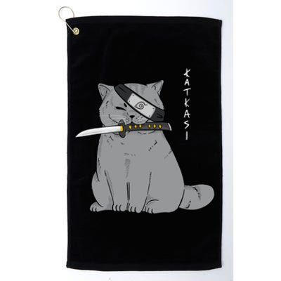 Ninja Cat With Samurai Sword In Mouth Platinum Collection Golf Towel