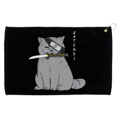 Ninja Cat With Samurai Sword In Mouth Grommeted Golf Towel