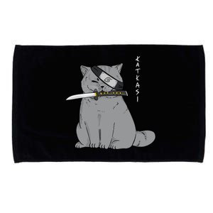 Ninja Cat With Samurai Sword In Mouth Microfiber Hand Towel