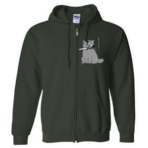 Ninja Cat With Samurai Sword In Mouth Full Zip Hoodie