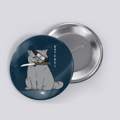 Ninja Cat With Samurai Sword In Mouth Button