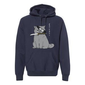 Ninja Cat With Samurai Sword In Mouth Premium Hoodie