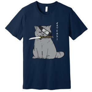 Ninja Cat With Samurai Sword In Mouth Premium T-Shirt