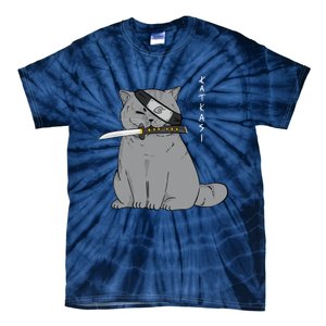 Ninja Cat With Samurai Sword In Mouth Tie-Dye T-Shirt