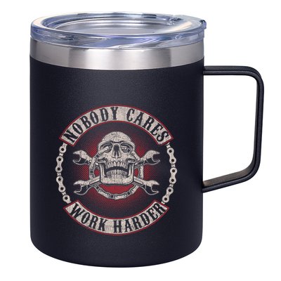 Nobody Cares Work Harder Skull Mechanic Vintage 12oz Stainless Steel Coffee Mug