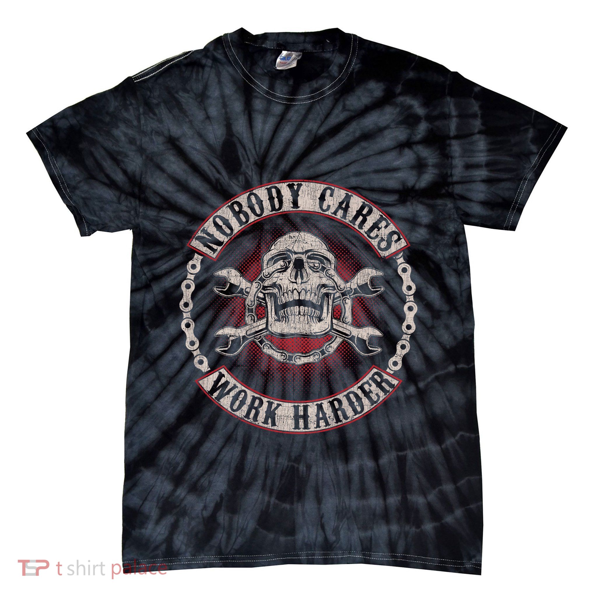 Nobody Cares Work Harder Skull Mechanic Vintage Tie-Dye T-Shirt