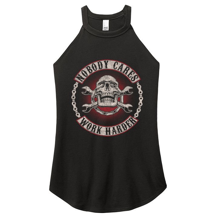 Nobody Cares Work Harder Skull Mechanic Vintage Women's Perfect Tri Rocker Tank
