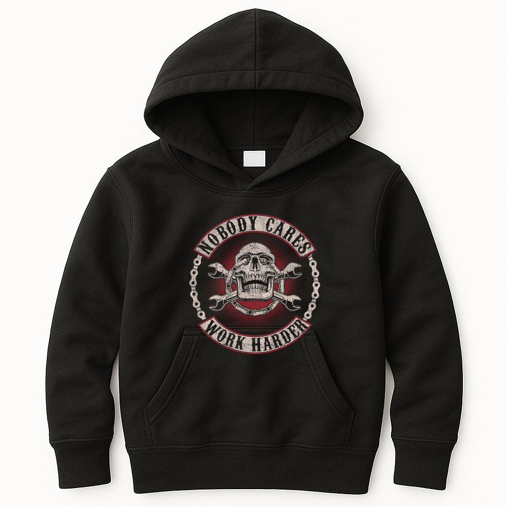 Nobody Cares Work Harder Skull Mechanic Vintage Kids Hoodie