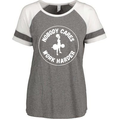 Nobody Cares, Work Harder Enza Ladies Jersey Colorblock Tee